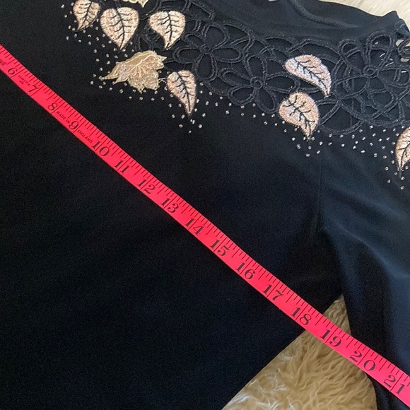 Black Embellished Long Sleeve Blouse with cut out collar - Picture 8 of 9